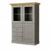 maison bleue Highboard Florian | Grau / laugenfarben Türen mit Glaseinsatz