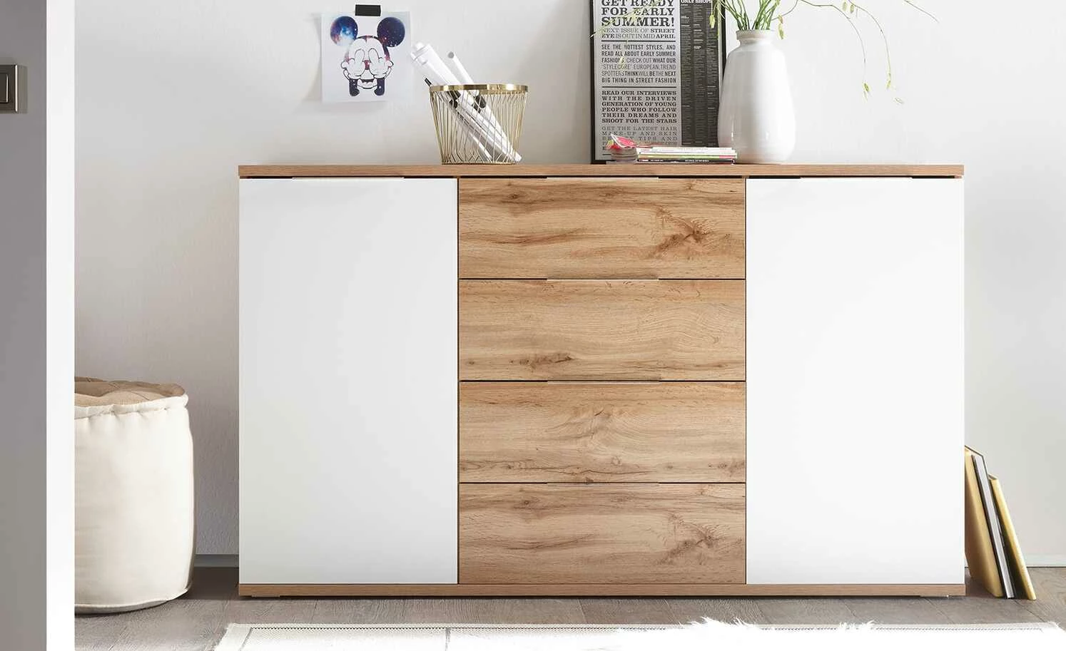 Kommode Rugby | Wildeiche (Nachbildung) / Weiß 1 Kommode Rugby | Wildeiche (Nachbildung) / Weiß