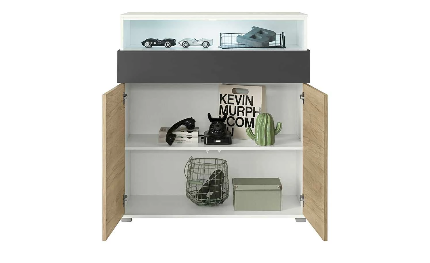 Highboard 2-türig Holly | Weiß / Hickory (Nachbildung) / Anthrazit 2 Highboard 2-türig Holly | Weiß / Hickory (Nachbildung) / Anthrazit – Bild 2