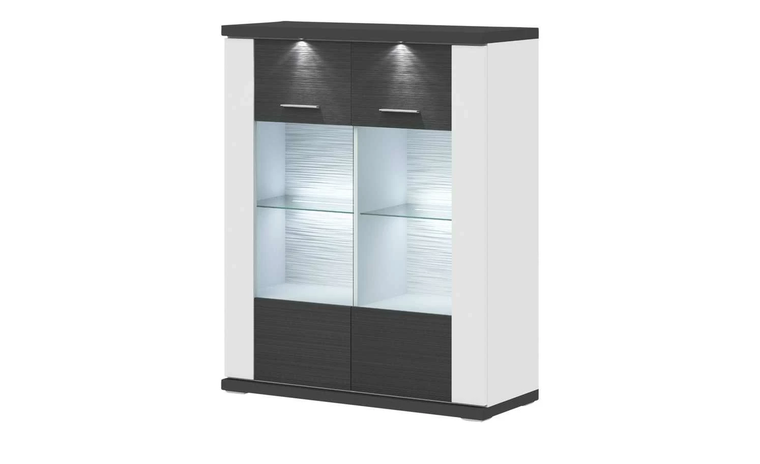 uno Highboard Titan | Weiß / Graphit (Nachbildung) Spot- und Glaskantenbeleuchtung 1 uno Highboard Titan | Weiß / Graphit (Nachbildung) Spot- und Glaskantenbeleuchtung