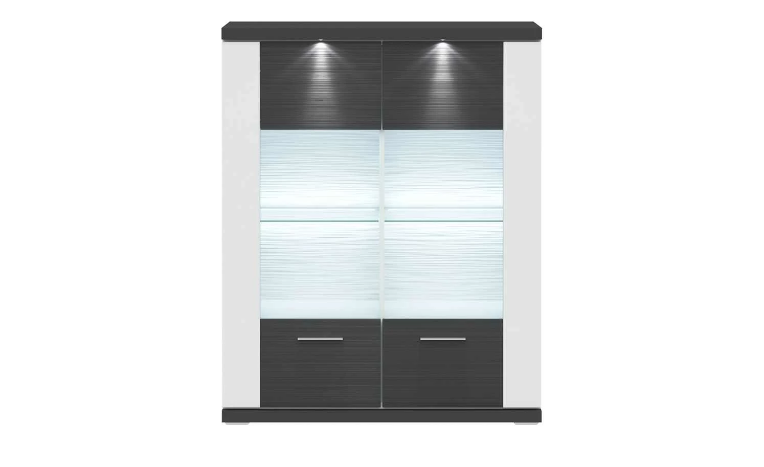 uno Hängevitrine Titan | Weiß / Graphit (Nachbildung) mit Front- und Glasbodenbeleuchtung 2 uno Hängevitrine Titan | Weiß / Graphit (Nachbildung) mit Front- und Glasbodenbeleuchtung – Bild 2