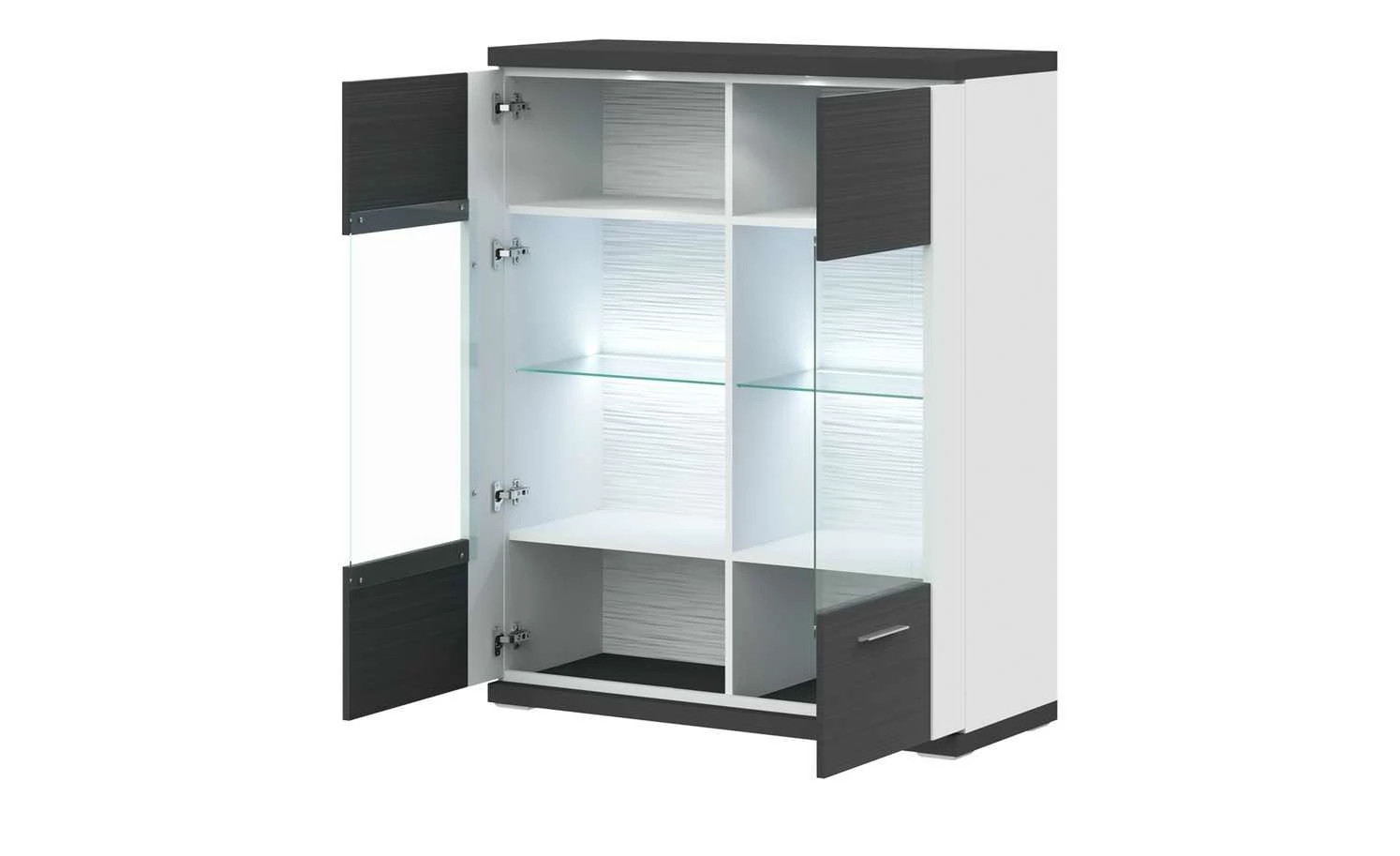 uno Hängevitrine Titan | Weiß / Graphit (Nachbildung) mit Front- und Glasbodenbeleuchtung 3 uno Hängevitrine Titan | Weiß / Graphit (Nachbildung) mit Front- und Glasbodenbeleuchtung – Bild 3