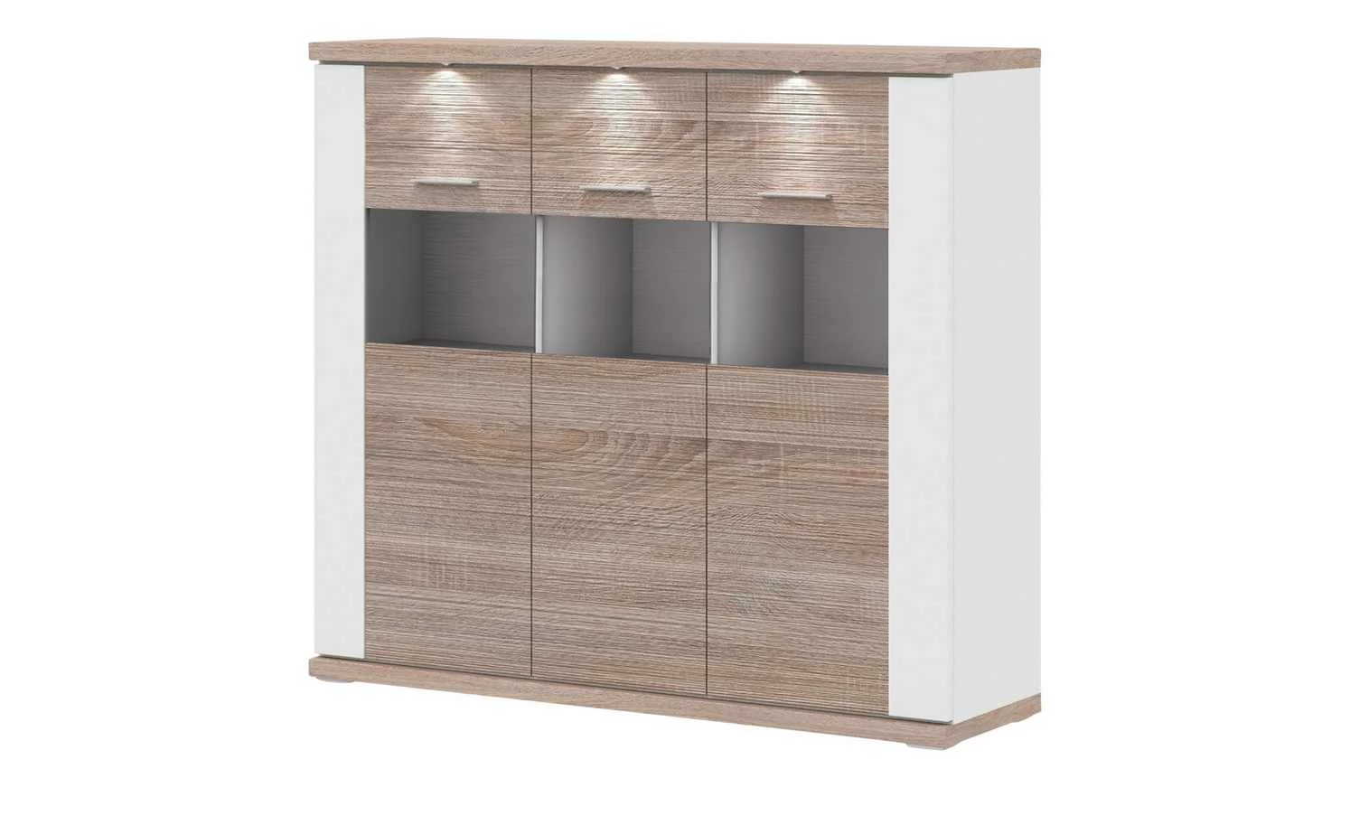uno Highboard Titan | Weiß / Eiche sägerau (Nachbildung) Spotbeleuchtung 1 uno Highboard Titan | Weiß / Eiche sägerau (Nachbildung) Spotbeleuchtung