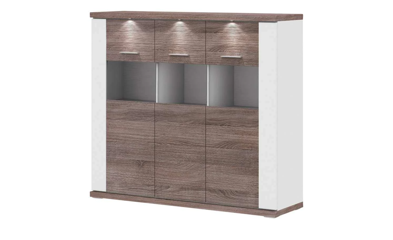 uno Highboard Titan | Weiß / Eiche Trüffel (Nachbildung) Spotbeleuchtung 1 uno Highboard Titan | Weiß / Eiche Trüffel (Nachbildung) Spotbeleuchtung