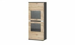 uno Vitrine Katt | Eiche San Remo (Nachbildung) / Graphitgrau links Frontbeleuchtung