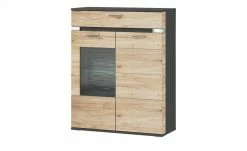 uno Highboard Katt | Eiche San Remo (Nachbildung) / Graphitgrau Frontbeleuchtung Glastür links