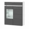 uno Highboard Katt | Graphitgrau / Weiß Frontbeleuchtung Glastür links