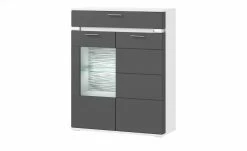 uno Highboard Katt | Graphitgrau / Weiß Frontbeleuchtung Glastür links