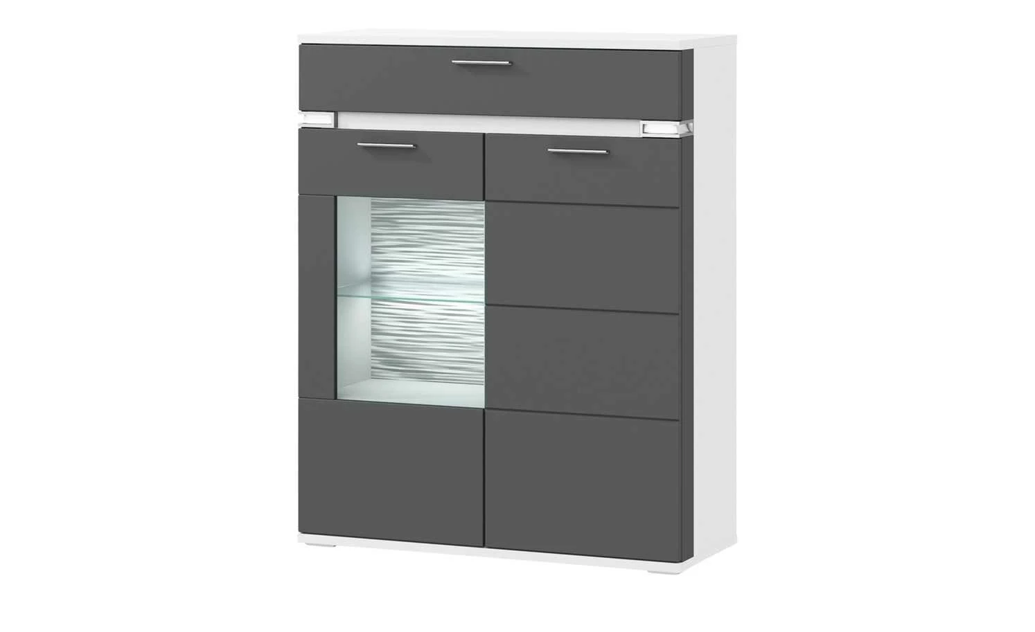 uno Highboard Katt | Graphitgrau / Weiß Frontbeleuchtung Glastür links 1 uno Highboard Katt | Graphitgrau / Weiß Frontbeleuchtung Glastür links