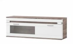 uno Hängevitrine Katt | Weiß / Eiche Trüffel (Nachbildung) Frontbeleuchtung