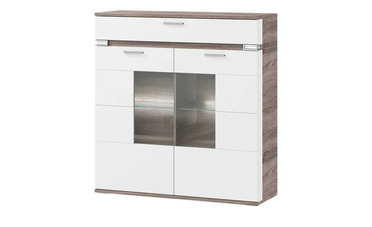 uno Highboard Katt | Weiß / Eiche Trüffel (Nachbildung) Frontbeleuchtung 1 uno Highboard Katt | Weiß / Eiche Trüffel (Nachbildung) Frontbeleuchtung