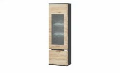 uno Vitrine Katt | Eiche San Remo (Nachbildung) / Graphitgrau links Frontbeleuchtung und Glasbodenbeleuchtung