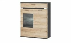 uno Highboard Katt | Eiche San Remo (Nachbildung) / Graphitgrau Frontbeleuchtung und Glasbodenbeleuchtung Glastür links