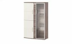 uno Vitrine Onyx | Vanille / Eiche Trüffel sägerau (Nachbildung) Spotbeleuchtung Glastür rechts