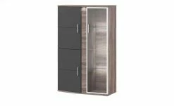 uno Vitrine Onyx | Graphitgrau / Eiche Trüffel sägerau (Nachbildung) Spot- und Glaskantenbeleuchtung Glastür rechts