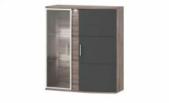 uno Hängevitrine Onyx | Graphitgrau / Eiche Trüffel sägerau (Nachbildung) Spotbeleuchtung Glastür links