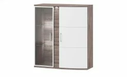 uno Hängevitrine Onyx | Weiß / Eiche Trüffel sägerau (Nachbildung) Spotbeleuchtung Glastür links