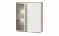 uno Hängevitrine Onyx | Weiß / Eiche sägerau (Nachbildung) Spotbeleuchtung Glastür links