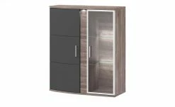 uno Hängevitrine Onyx | Graphitgrau / Eiche Trüffel sägerau (Nachbildung) Spotbeleuchtung Glastür rechts