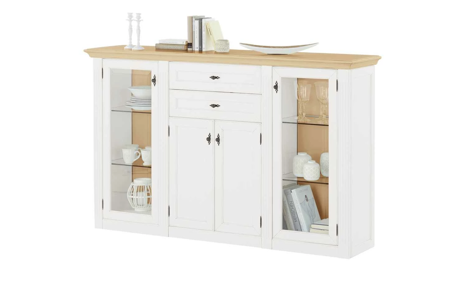 maison bleue Highboard Petit Chalet | Weiß / Asteiche mit Glastüren 11 maison bleue Highboard Petit Chalet | Weiß / Asteiche mit Glastüren – Bild 11