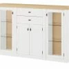 maison bleue Highboard Petit Chalet | Weiß / Asteiche mit Glastüren