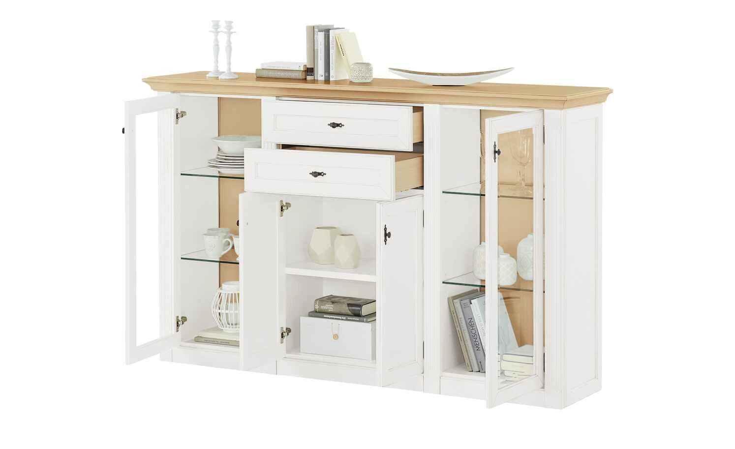 maison bleue Highboard Petit Chalet | Weiß / Asteiche mit Glastüren 12 maison bleue Highboard Petit Chalet | Weiß / Asteiche mit Glastüren – Bild 12