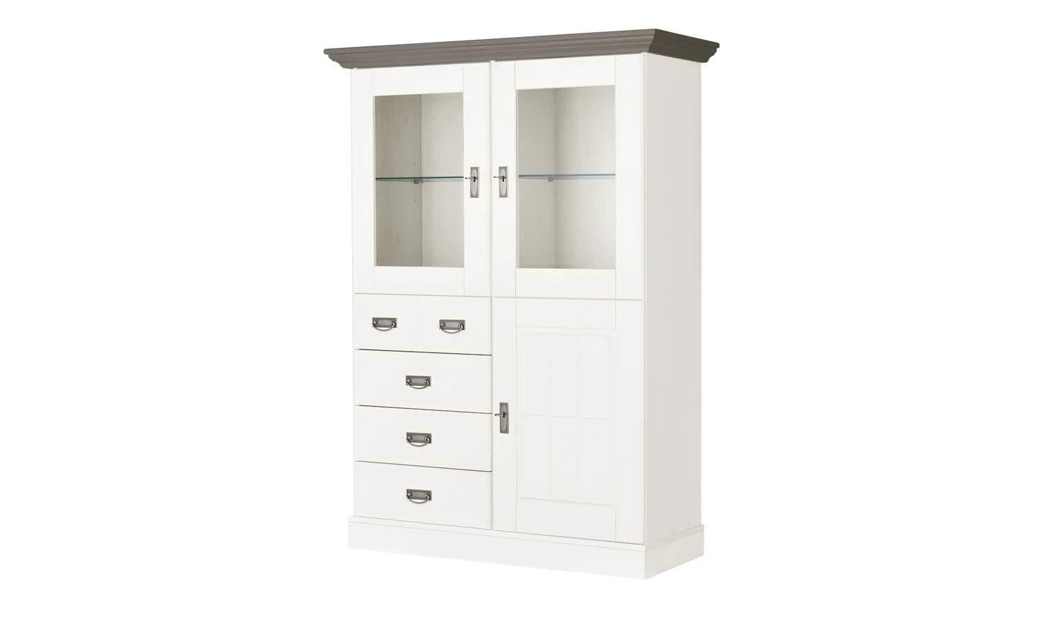 maison bleue Highboard Florian | Weiß / Grau Türen mit Glaseinsatz 2 maison bleue Highboard Florian | Weiß / Grau Türen mit Glaseinsatz – Bild 2