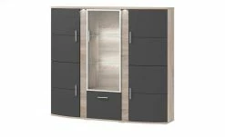 uno Highboard Onyx | Graphitgrau / Eiche sägerau (Nachbildung) Spotbeleuchtung