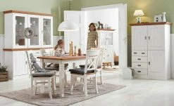 maison bleue Vitrinenaufsatz für Sideboard Florian | Weiß / bernsteinfarben