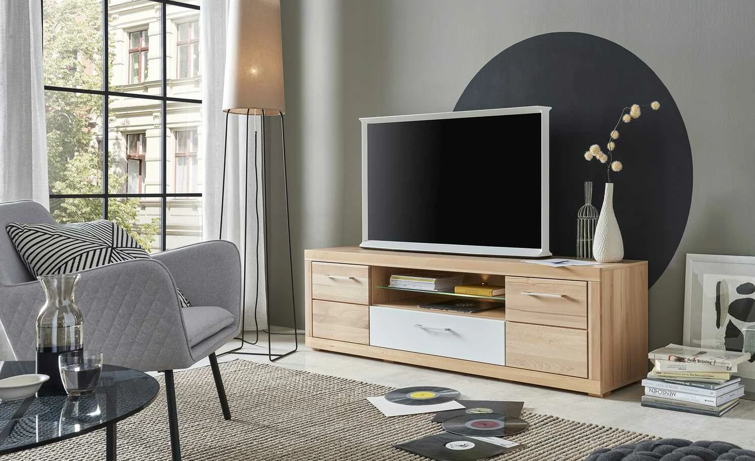 smart Lowboard Oslo | Kernbuche (Nachbildung) / Kernbuche / Weiß 2 smart Lowboard Oslo | Kernbuche (Nachbildung) / Kernbuche / Weiß – Bild 2