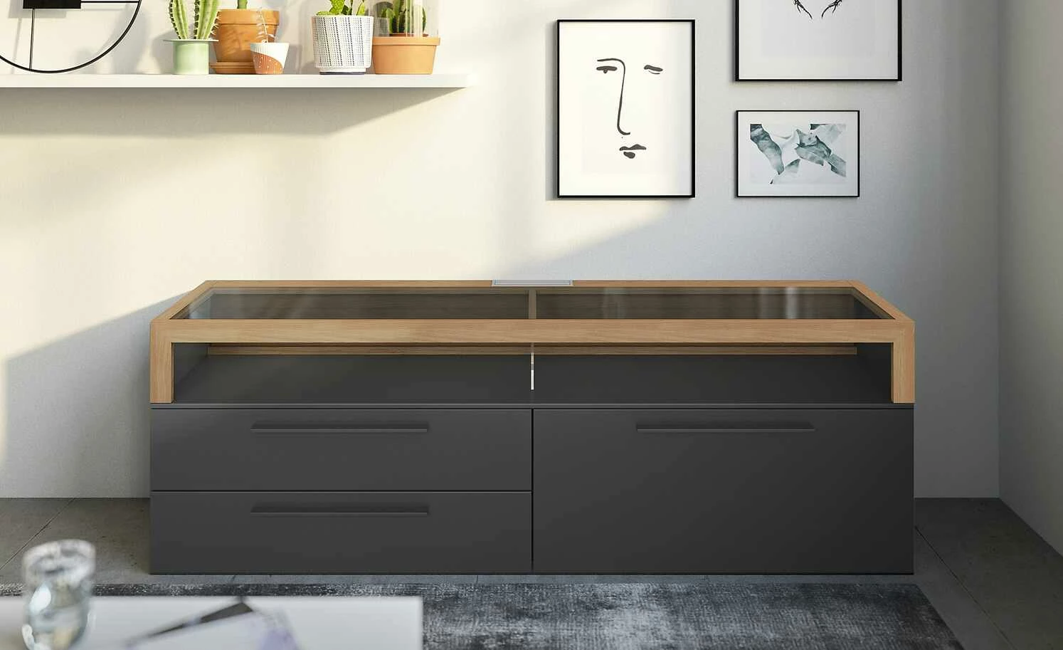 Gallery M TV-Lowboard Arrive | Grau / Eiche Ausrichtung rechts 1 Gallery M TV-Lowboard Arrive | Grau / Eiche Ausrichtung rechts