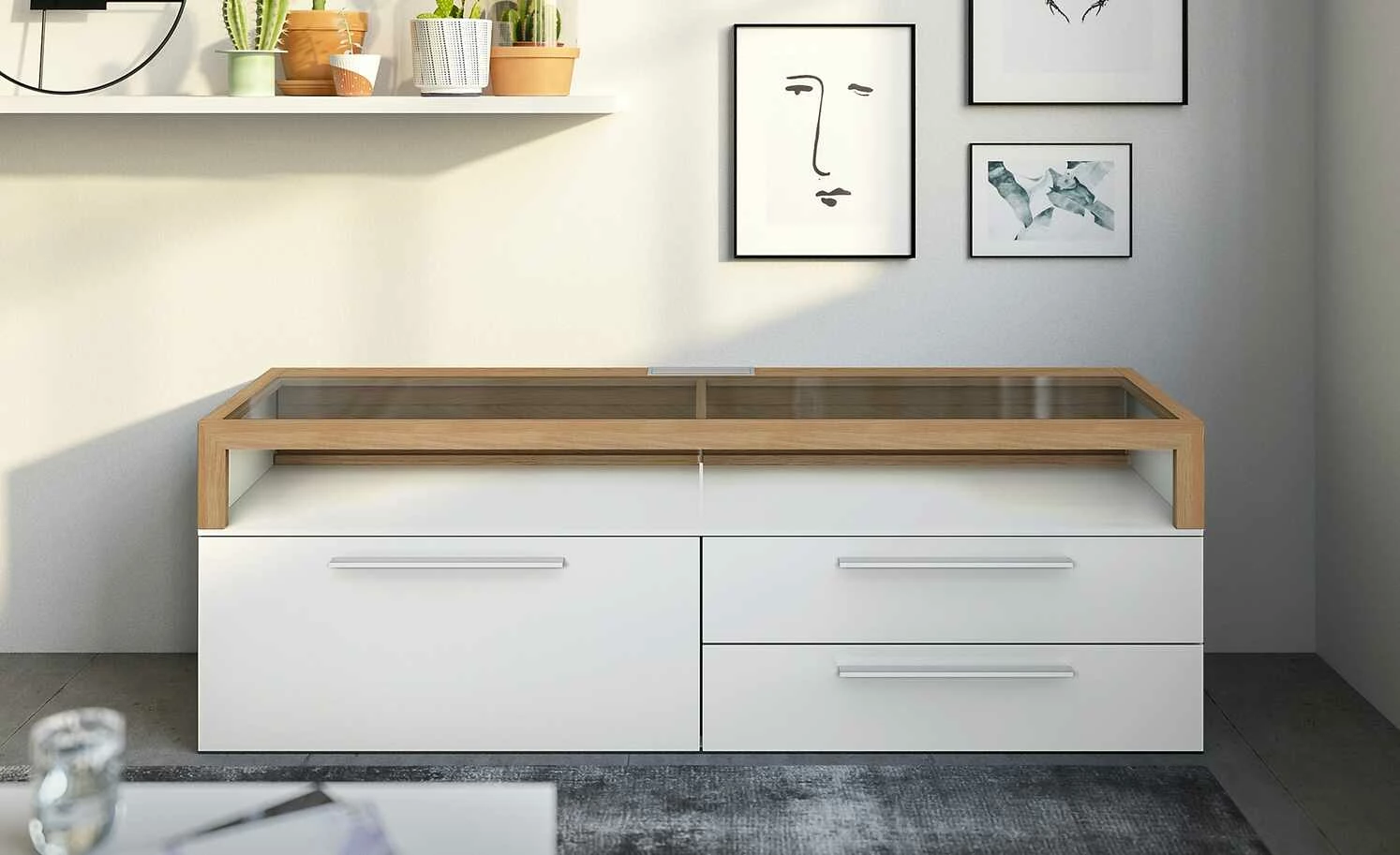 Gallery M TV-Lowboard Arrive | Weiß / Eiche Ausrichtung links 1 Gallery M TV-Lowboard Arrive | Weiß / Eiche Ausrichtung links