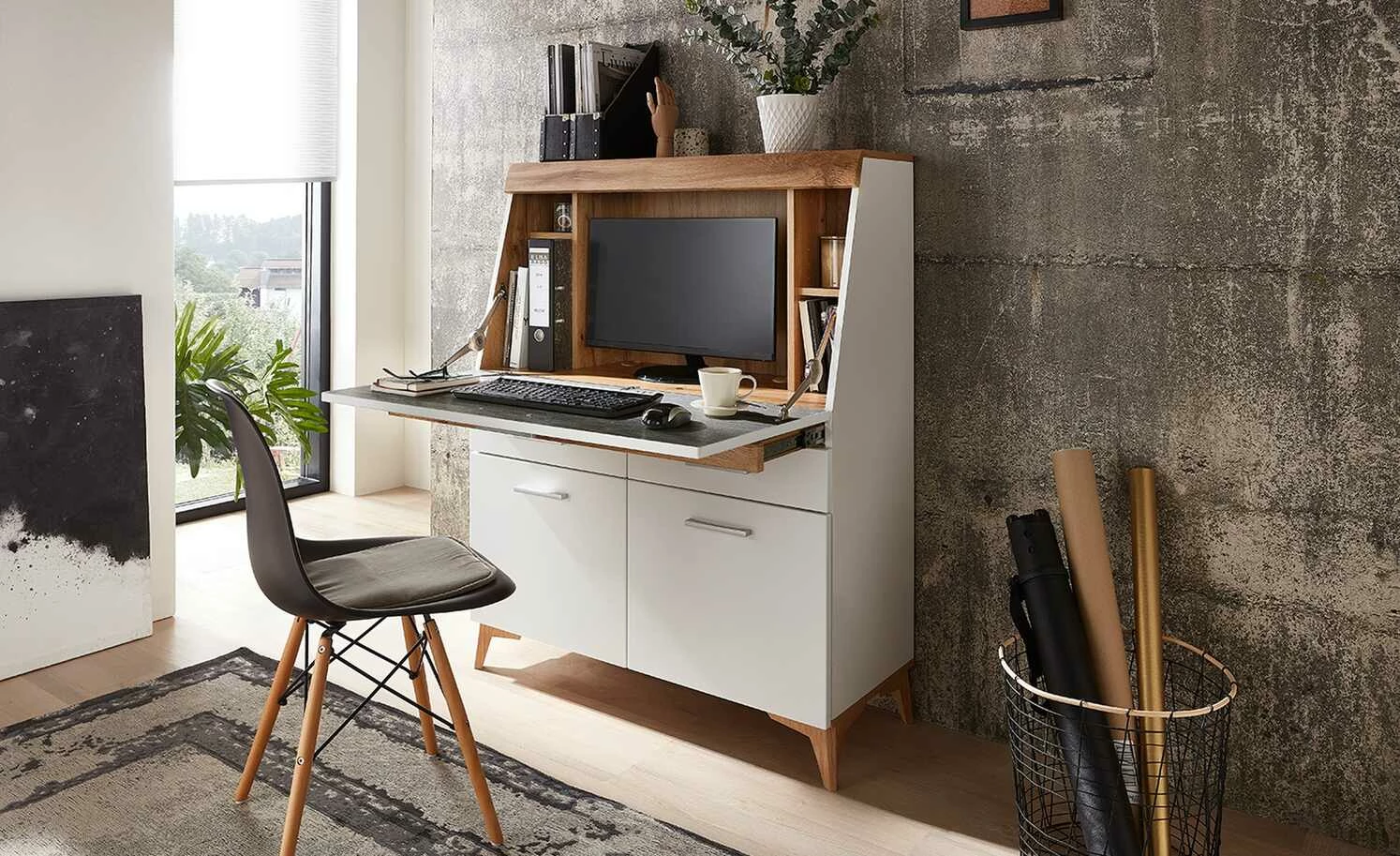 Sekretär Cortina | Weiß / Eiche (Nachbildung) 3 Sekretär Cortina | Weiß / Eiche (Nachbildung) – Bild 3