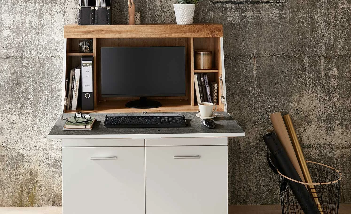 Sekretär Cortina | Weiß / Eiche (Nachbildung) 2 Sekretär Cortina | Weiß / Eiche (Nachbildung) – Bild 2