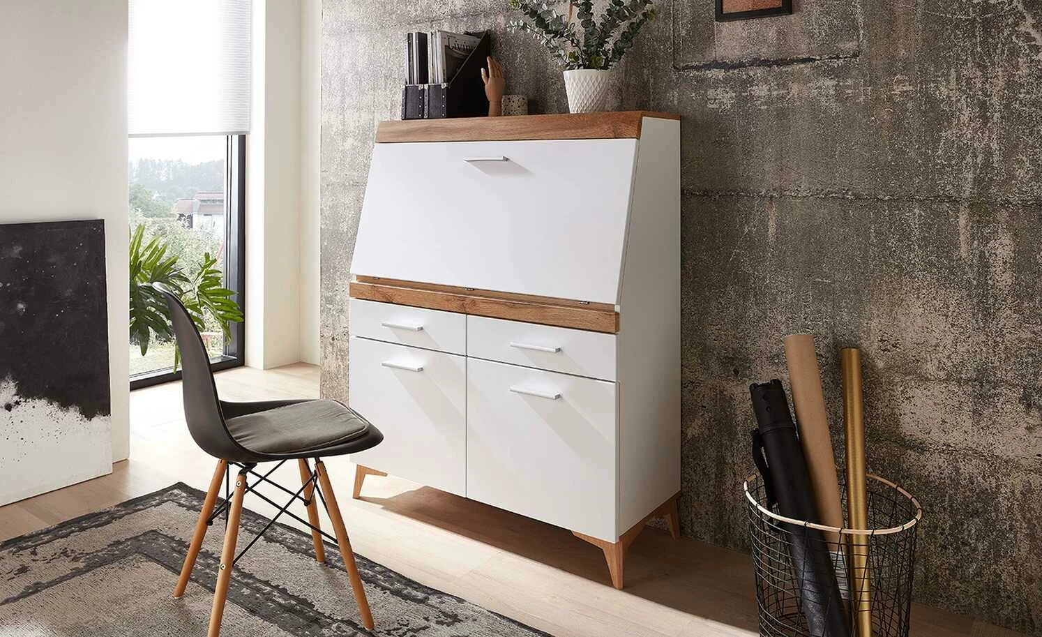 Sekretär Cortina | Weiß / Eiche (Nachbildung) 1 Sekretär Cortina | Weiß / Eiche (Nachbildung)