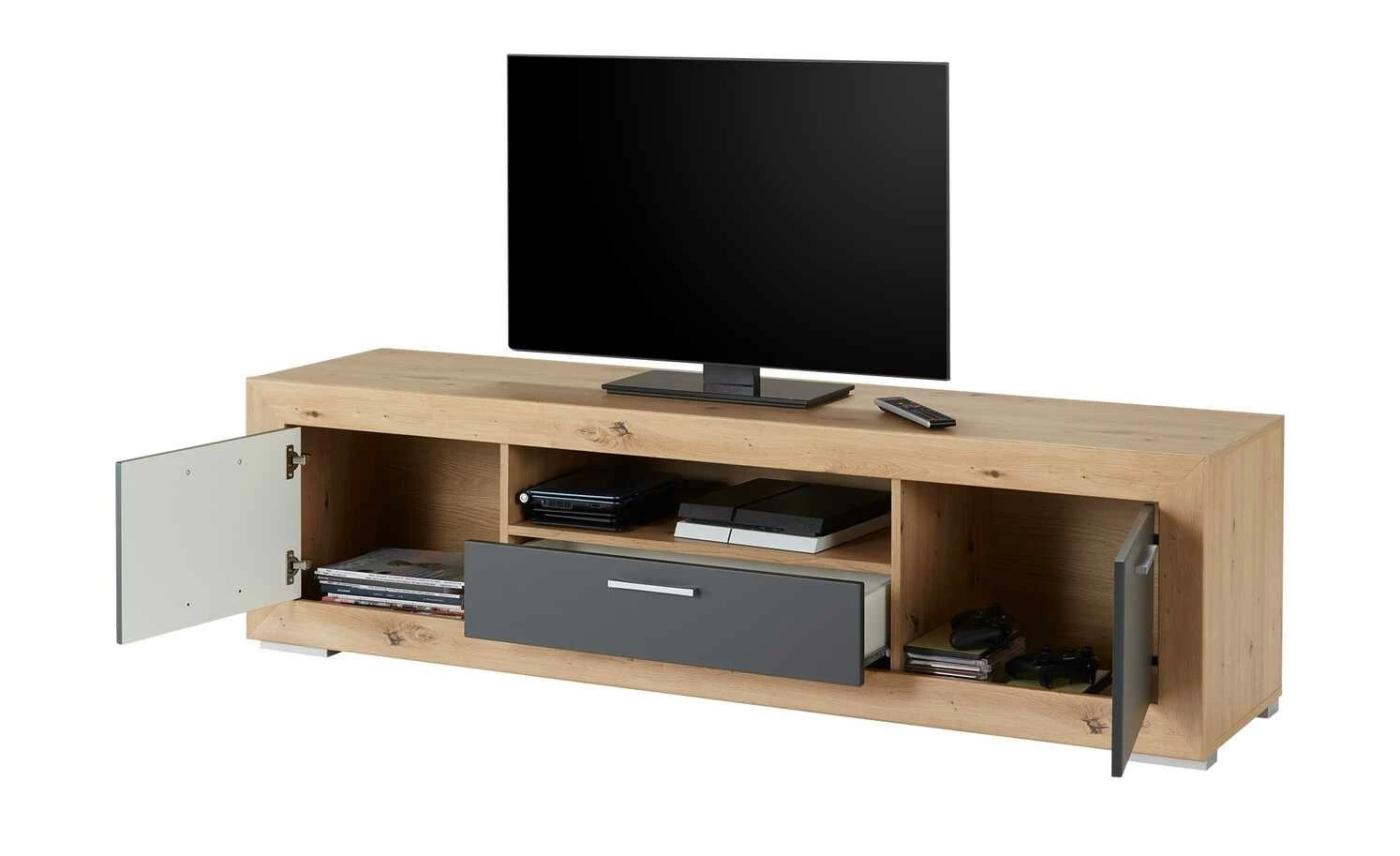 Lowboard Fiesta | Asteiche (Nachbildung) / Grau 2 Lowboard Fiesta | Asteiche (Nachbildung) / Grau – Bild 2