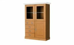 maison bleue Highboard Florian | bernsteinfarben / Weiß Türen mit Glaseinsatz