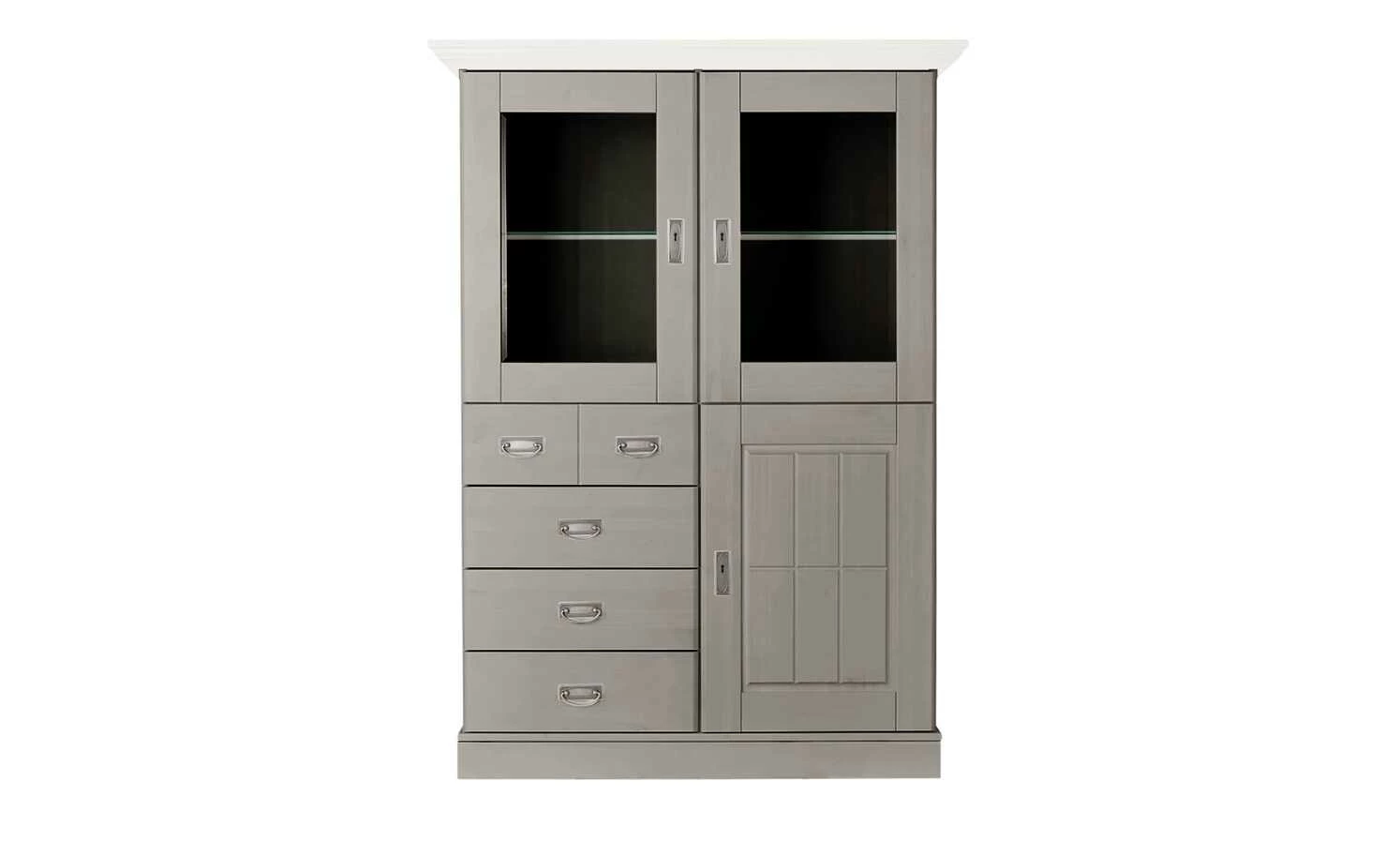 maison bleue Highboard Florian | Grau / Weiß Türen mit Glaseinsatz 2 maison bleue Highboard Florian | Grau / Weiß Türen mit Glaseinsatz – Bild 2