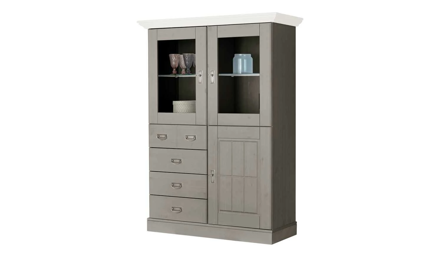 maison bleue Highboard Florian | Grau / Weiß Türen mit Glaseinsatz 3 maison bleue Highboard Florian | Grau / Weiß Türen mit Glaseinsatz – Bild 3