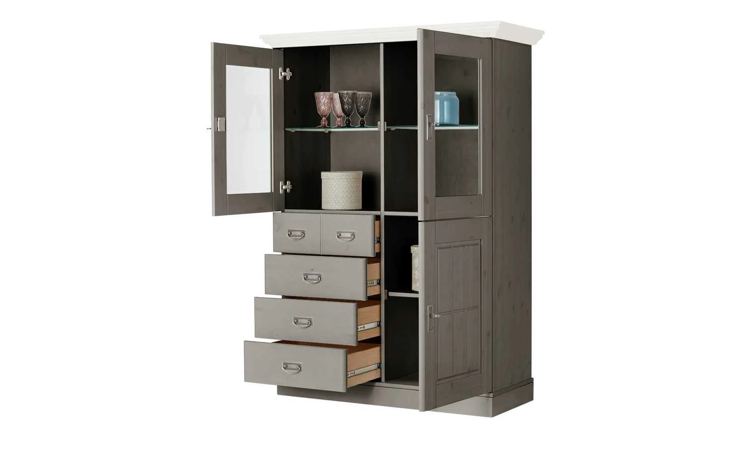 maison bleue Highboard Florian | Grau / Weiß Türen mit Glaseinsatz 9 maison bleue Highboard Florian | Grau / Weiß Türen mit Glaseinsatz – Bild 9