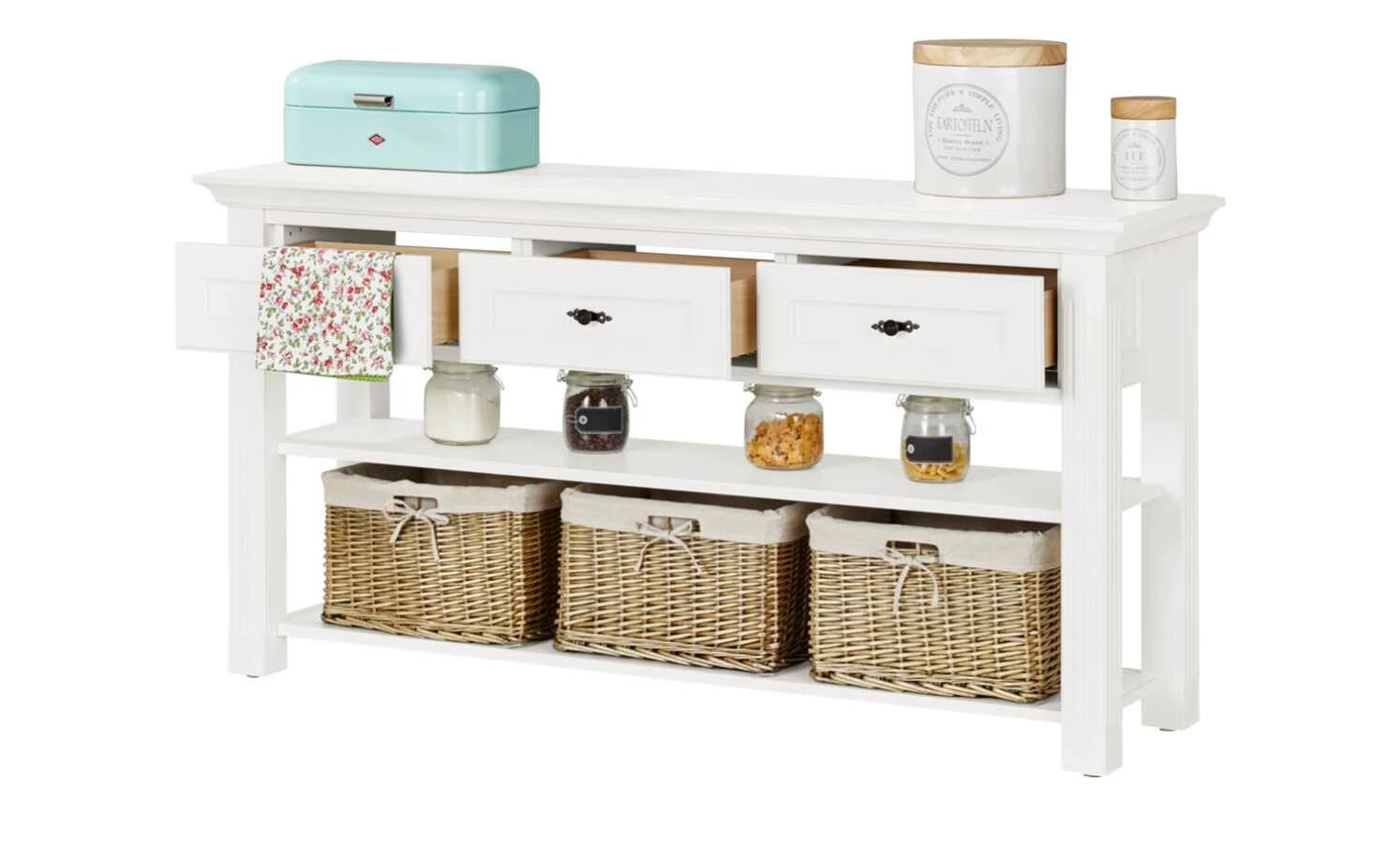 maison bleue Anrichte Petit Chalet | Weiß / Weiß mit Flechtkörben 2 maison bleue Anrichte Petit Chalet | Weiß / Weiß mit Flechtkörben – Bild 2