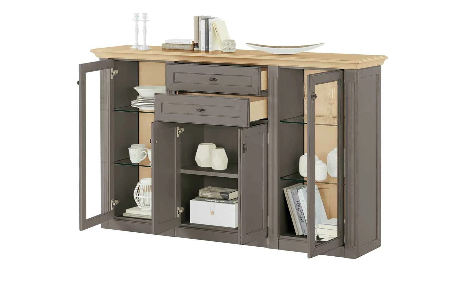 maison bleue Highboard Petit Chalet | Graphitgrau / Asteiche mit Glastüren 12 maison bleue Highboard Petit Chalet | Graphitgrau / Asteiche mit Glastüren – Bild 12