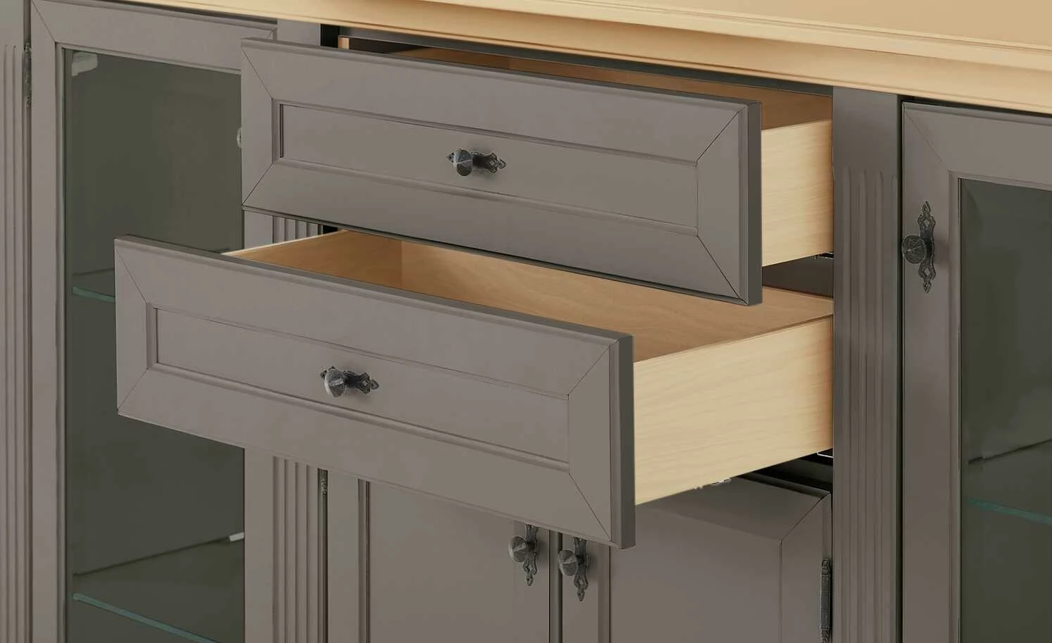 maison bleue Highboard Petit Chalet | Graphitgrau / Asteiche mit Glastüren 6 maison bleue Highboard Petit Chalet | Graphitgrau / Asteiche mit Glastüren – Bild 6