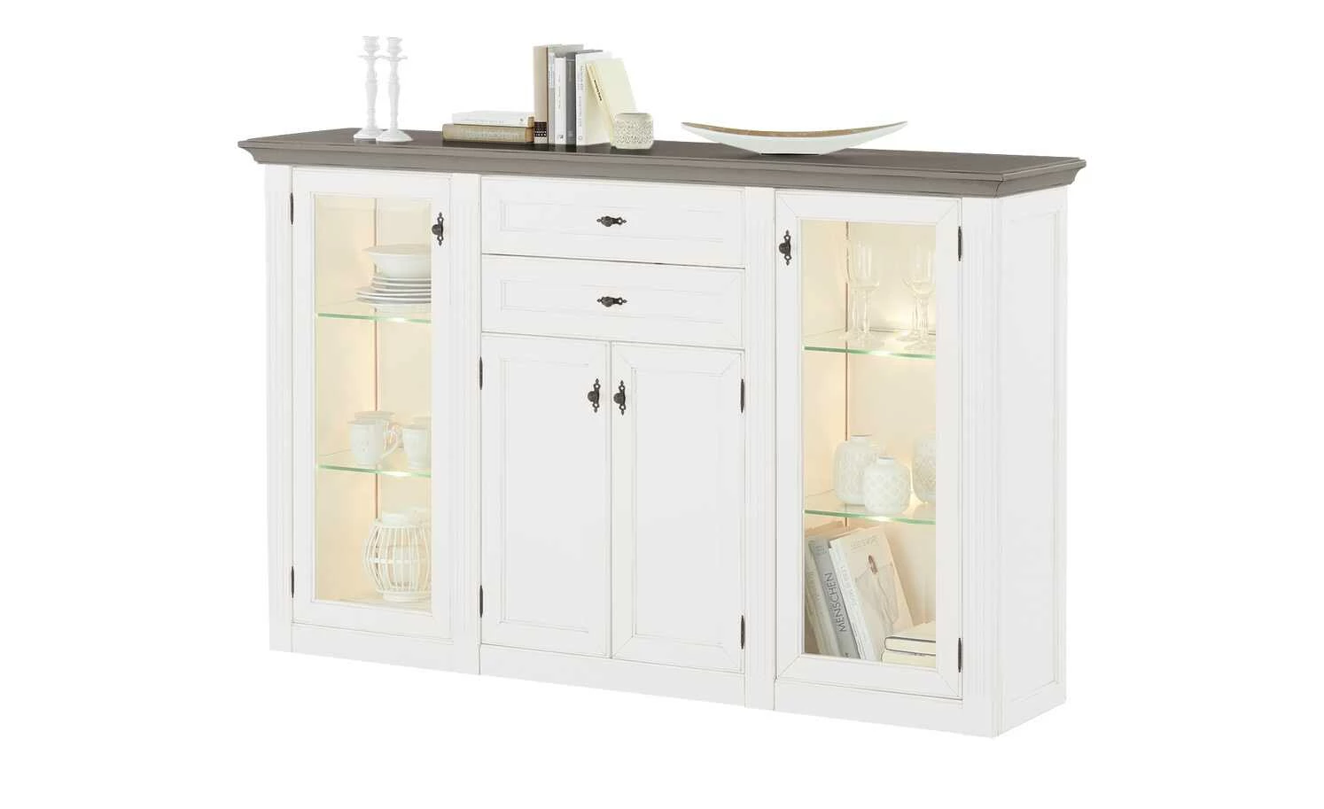 maison bleue Highboard Petit Chalet | Weiß / Graphitgrau mit Glastüren 3 maison bleue Highboard Petit Chalet | Weiß / Graphitgrau mit Glastüren – Bild 3