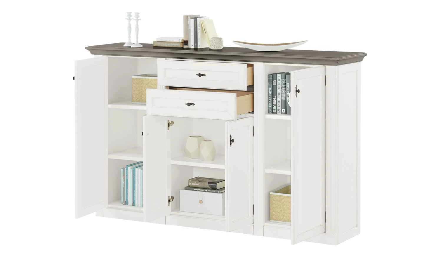 maison bleue Highboard Petit Chalet | Weiß / Graphitgrau mit Holztüren 2 maison bleue Highboard Petit Chalet | Weiß / Graphitgrau mit Holztüren – Bild 2