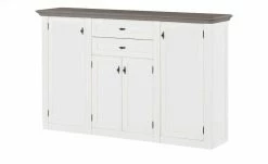 maison bleue Highboard Petit Chalet | Weiß / Graphitgrau mit Holztüren