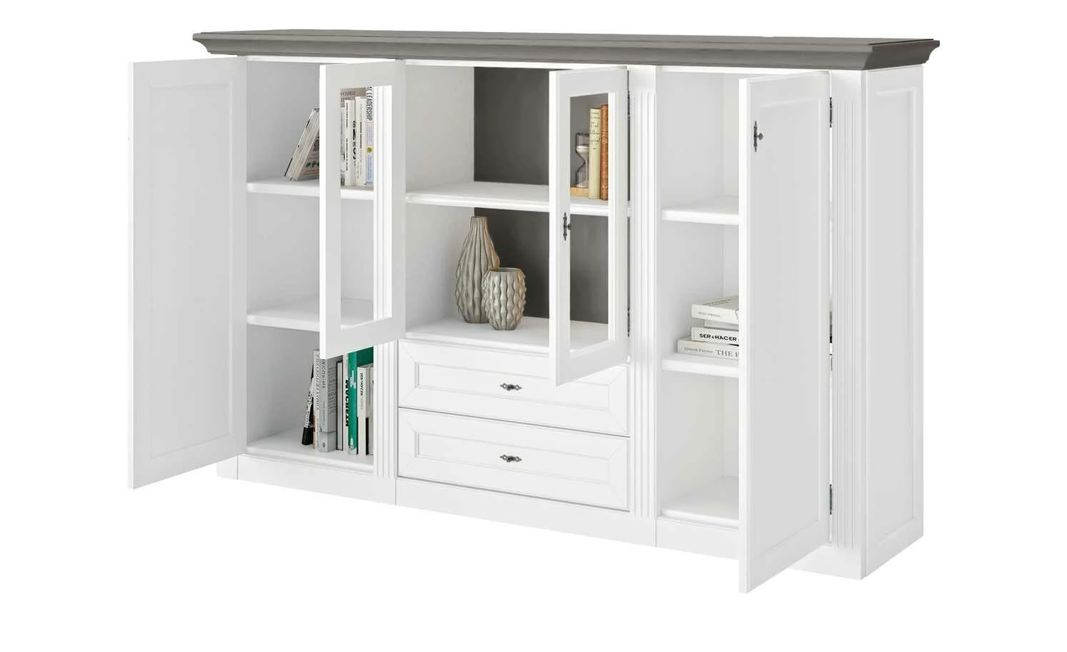 maison bleue Highboard Petit Chalet | Weiß / Graphitgrau mit Holzboden 2 maison bleue Highboard Petit Chalet | Weiß / Graphitgrau mit Holzboden – Bild 2