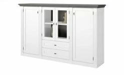 maison bleue Highboard Petit Chalet | Weiß / Graphitgrau mit Holzboden