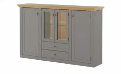 maison bleue Highboard Petit Chalet | Graphitgrau / Asteiche mit Glasboden