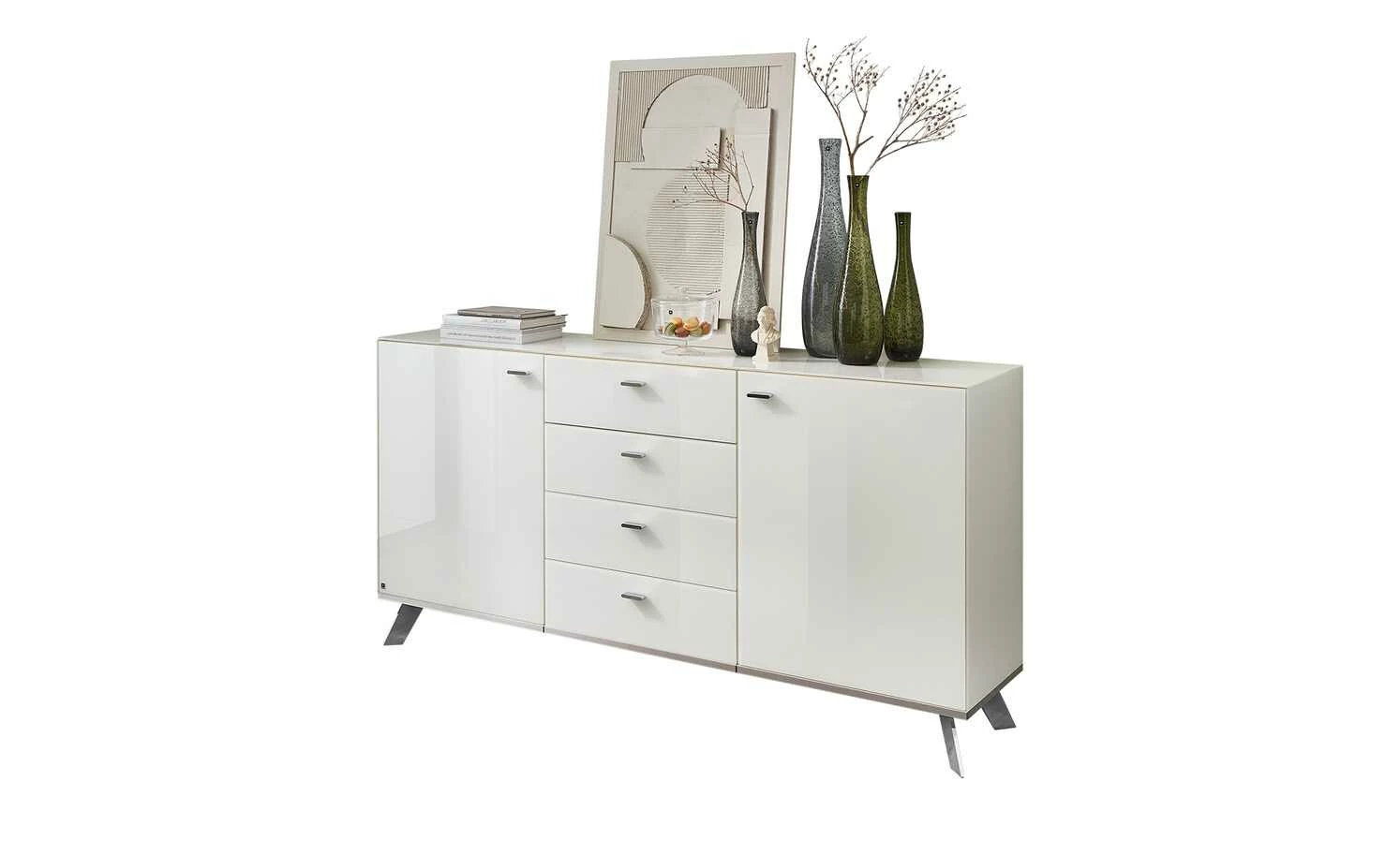 LEONARDO Sideboard Leo Curve 50 | Bianco Weiß Chrom 2 LEONARDO Sideboard Leo Curve 50 | Bianco Weiß Chrom – Bild 2